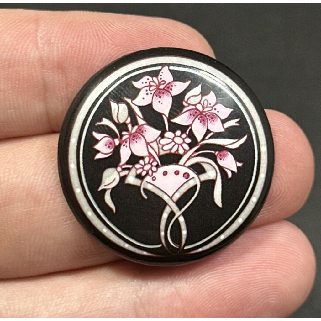 Signed Michaela Frey Round Flower Brooch Pin Bouquet Handmade In Austria 1.25 In